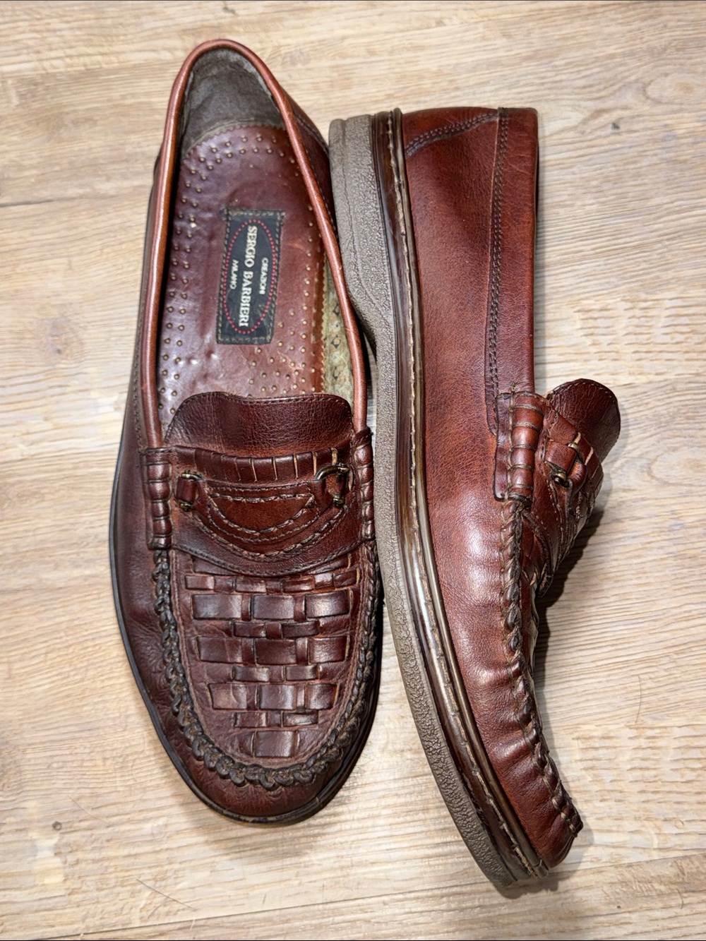 Men's Brown Woven Italian Leather Slip-On Loafers - 43
